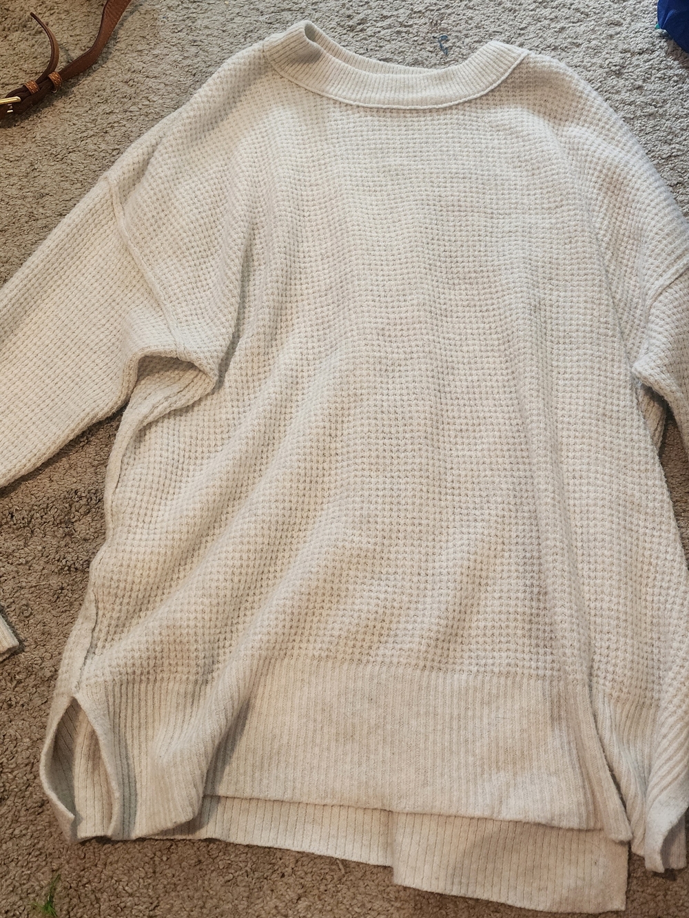 Cozy Waffle-Knit Crewneck Sweater - Cream Aerie XS